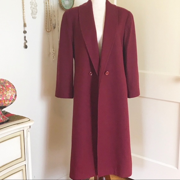 Vintage Jackets & Blazers - Vintage Wool Burgundy Button Winter Coat Sz 12